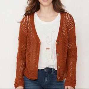 LC Lauren Conrad Rust 4 Button Crocheted Cardigan